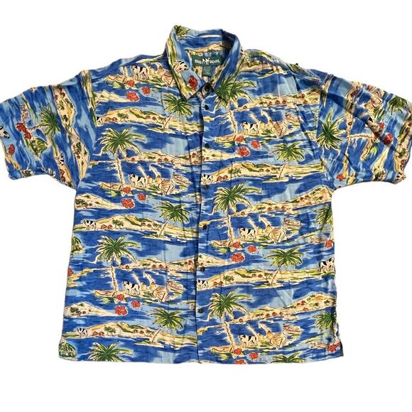VTG Big Dogs Floral Hibiscus Palm Tree Button up Shirt Hawaiian w/ Pocket Men 3X - Picture 2 of 13